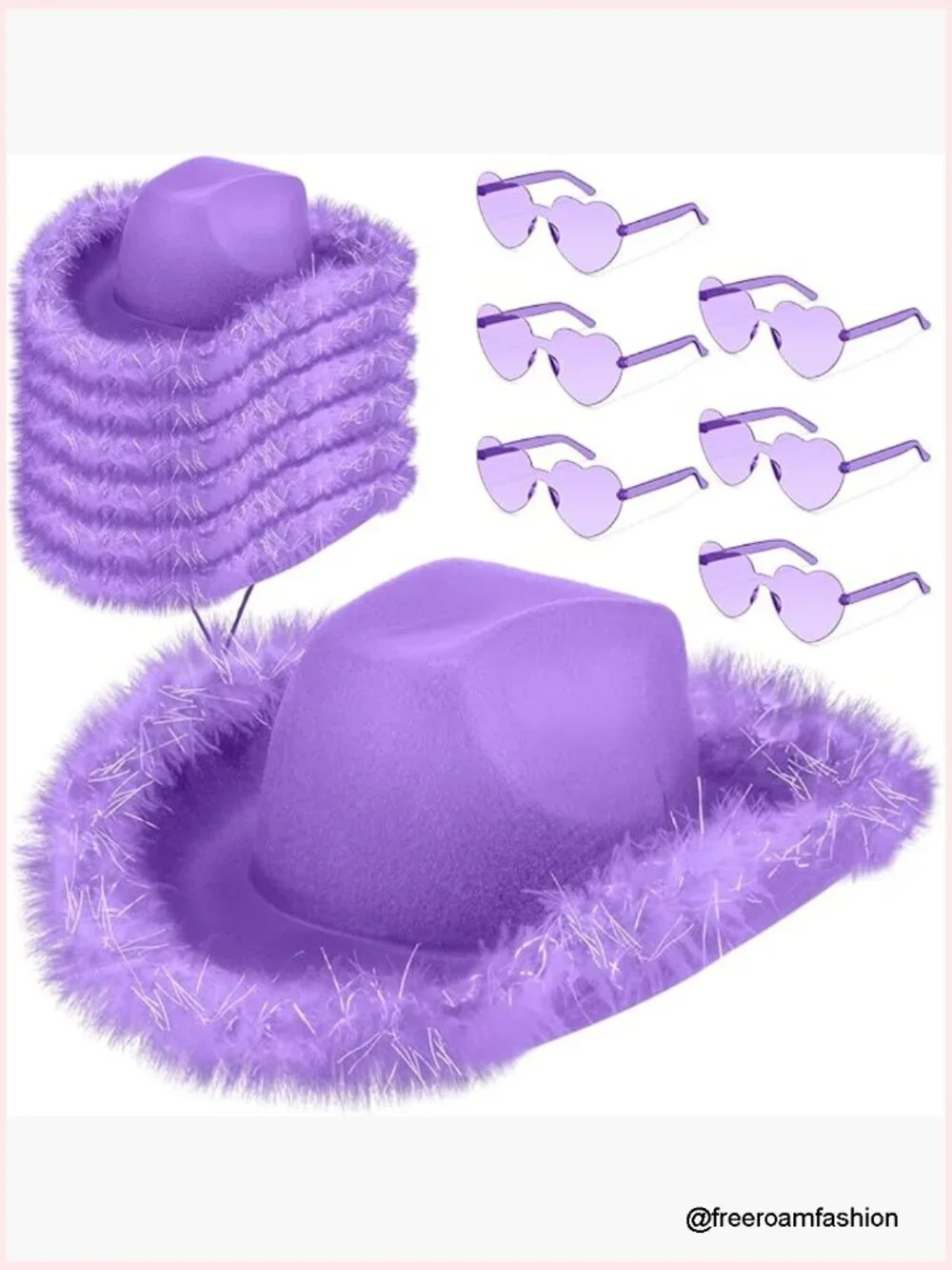 Cowgirl Hat with Feathers & Heart Sunglasses for Bachelorette Party